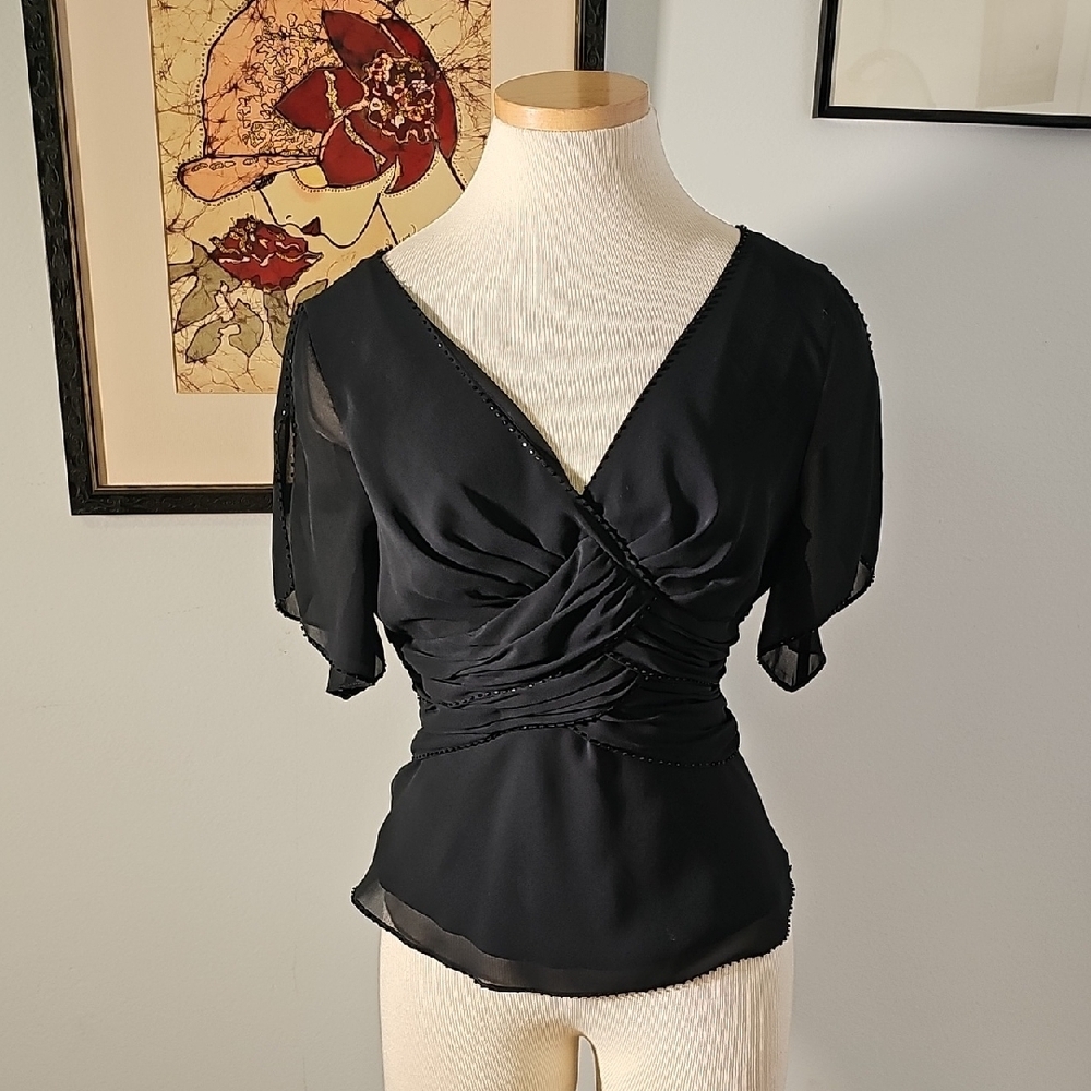 Elegant Vintage Y2K ‎ Black Women's Beaded Top. 12P. Luxury Glam. Country Club